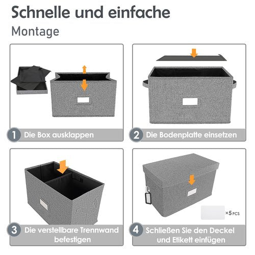 Vinyl Record Storage Box for 7"/45 RPM LPs, Grey Case with Lid Holds up to 80 Albums, CD Crate Play Music Collection Holder, Collapsible File Folder Cabinet Organizer with Handle
