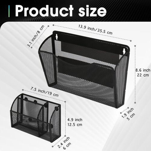 2 Pack Magnetic File Holder, Hanging File Organizer Pencil Holder Magazine Document Paper Holders, Dry Erase Marker Pen Holders, Perfect for Whiteboard, Refrigerator and Locker Accessories