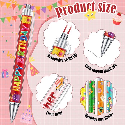 Cholemy 96 Pcs Birthday Pens Bulk Happy Birthday Ballpoint Pens Colorful Day of Birth Black Ink Gifts for Back to School Teacher Student Classrooms Reward Birth Celebration Party Favors Supplies