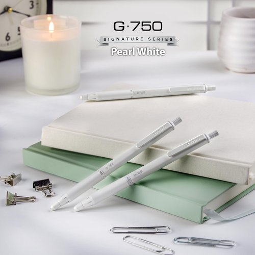 Zebra Pen G-750 Retractable Gel Pen, Pearl White Brass Barrel, Textured Grip, 0.7mm, 1-Pack with Refills (49801)