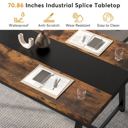 Tribesigns 6FT Rectangle Conference Table, 70.87L x 33.46W x 29.92H Inches Meeting Table for Conference Room, Wood Office Executive Desk with Strong Metal Frame for 6 People, Brown