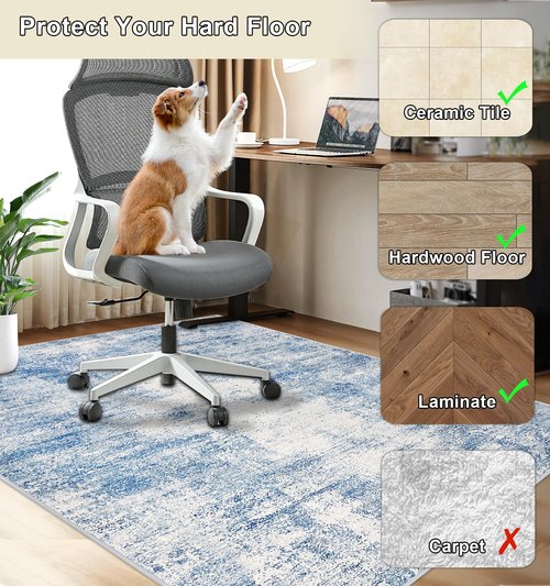 Capslpad Office Chair Mat for Hardwood Floor/Tile Floor 47"x59" Non Slip Desk Chair Mat Low Pile Computer Gaming Chair Rug for Rolling Chair Protector Mats for Office Den Computer Desk,Navy Blue