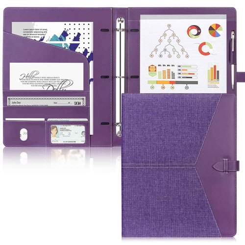 Toplive Padfolio 3 Ring Binder Organizer Business Portfolio Folder for Women, A4/ Letter Size PU Leather Portfolio Padfolio for Interview Conference Presentation, Purple