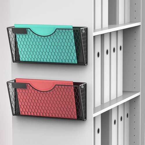 Glolaurge 1-Tier Magnetic File Holder for File Cabinets, Refrigerator, Whiteboard, Magnetic Paper Holder, Magnetic Mail Holder, Black Magnetic Folder Holder
