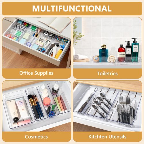 HOMEZER Clear Plastic Drawer Organizer Set – 25 PCS Stackable Storage Bins for Bathroom, Kitchen, Makeup, Office & Desk – Versatile Organizers for Home, Vanity & Bedroom