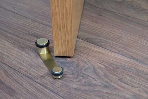 EVI Herrajes | Door Swivel Retainer Stop | Useful Hole 70 mm Thick | Black Rubber | Matte Finish Brass | Adhesive Fixing or with Screw+Dowel | Mod. I-152DUALLMT