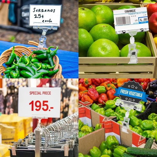 Clear Sign Clips | 12-Pack Plastic Label Pop Clips for Retail Display - Double-Sided Swivel Holders