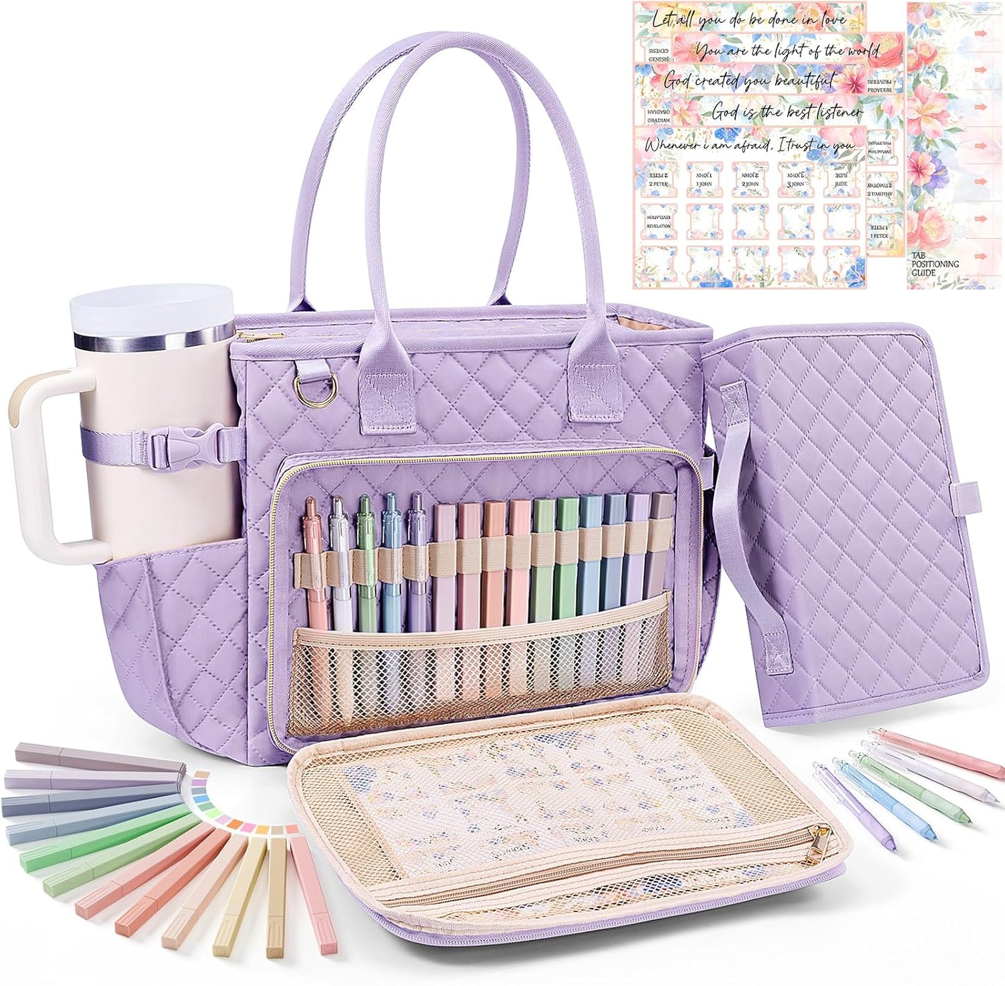 Skiennix Large Bible Bag - Quilted Church Tote with Shoulder Strap | Perfect Christian Gift for Women