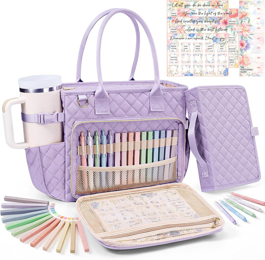Skiennix Large Bible Bag - Quilted Church Tote with Shoulder Strap | Perfect Christian Gift for Women