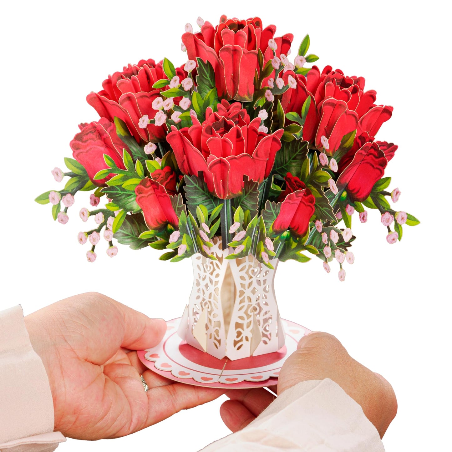 Paper Love 3D Lovely Roses Flower Bouquet Pop Up Card, with Forever Keepsake, Gift for Birthday, Wedding, Anniversary, Graduation, Get Well, Thank You, Mothers Day, Valentines Day, All Occasion - Oversized 10" x 7" Cards - with Envelope And Note Card