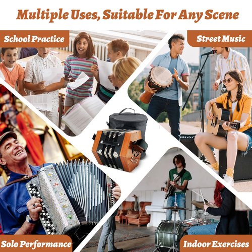 Concertinas,20-key accordion for adults, professional accordion for beginners, adjustable hand straps, instrument accessories (WOOD)