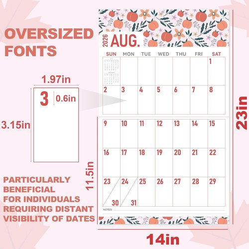 GuassLee Wall Calendar 2026-2027 | Large 23"x14" Vertical Monthly Planner with Big Numbers for Easy Viewing