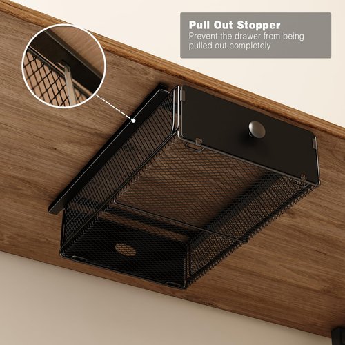 VOLDRA 2 Pack Under Desk Drawer, Metal Under Desk Organizer and Storage Heavy Duty Slide Out Drawer for Office Desk Undermount Table Drawer-Black(15" D*9.25" W*3.93" H)