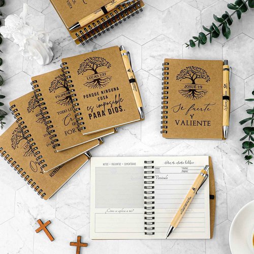 Spakon 30 Sets Christian Gifts for Women Men Bulk Spiral Kraft Prayer Journals Notepad Bible Verse Pen Religious Daily Planner Notebook for Church VBS Sunday School Teacher (Tree Style)
