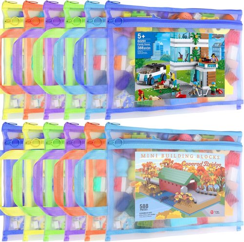 12 Pack Mesh Zipper Pouch Bags - Double-Layer Nylon Storage for Classroom Organization & Board Games