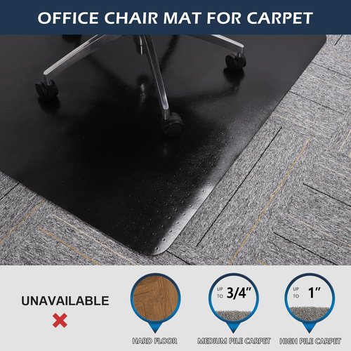 SALLOUS Chair Mat for Carpeted Floors, 60"x46" Heavy Duty Chair Mat for Carpet, Chair Mat with Grips, Floor Protector Rolling Computer Desk Floor Mat for Home Office (Black)