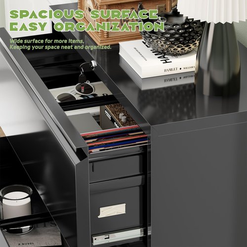 SPERTIKC 4 Drawer File Cabinet with Lock, Metal Lateral Filing Cabinet for Letter/Legal/A4/F4 Size, Lockable Storage Cabinets for Home Office,Under Desk Mobile File Organizer -Black