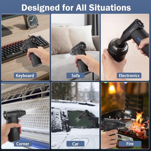 Koilboane Compressed-Air-Duster Brushless Electric Air Blower, Mini Powerful Cordless Rechargeable 8000mAh Battery Jet Dry Portable Jet Turbo Fan Dust Snow Blower for Cleaning Car/Keyboard/PC/Home