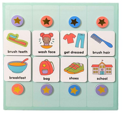 Look Lola Magnetic Daily Visual Schedule for Kids at Home - Create Your Own Routine Chart for Kids & Toddlers (Morning and Bedtime) - Autism ADHD (72 Magnets + Board)