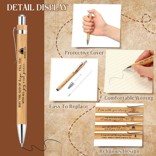 Fumete 200 Pcs Bible Verse Bamboo Pens Wooden Christian Pens Church Clergy Appreciation Gift Motivational Scripture Ballpoint Religious Gifts Bulk for Pastor Wife Dad Mom Sunday School Teacher