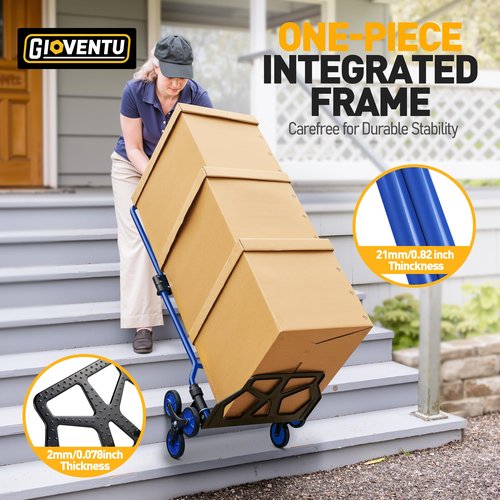 Upgraded Stair Climbing Dolly Cart, 300LB Folding Stair Climber Hand Truck with Telescopic Handle & Silent Wheel, Stair Climber Trolley Dolly with Elastic Rope for Moving, Luggage, Office, Blue