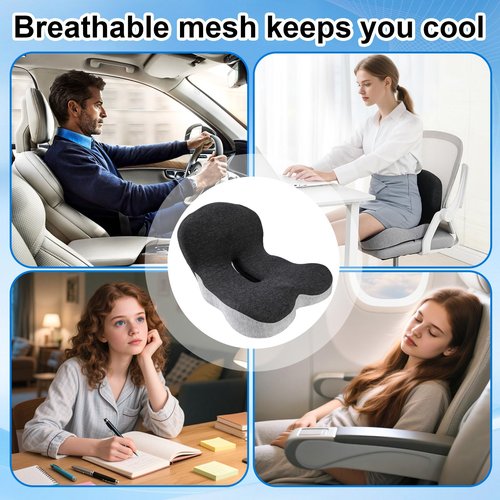 Nixegym Memory Foam Office Chair Cushion, L-Shaped Integrated Seat Cushions, Chair Seat Cushion for Lower Back Tailbone Protection, Ergonomic SeatCushion with Lumbar Support (Black Gray)