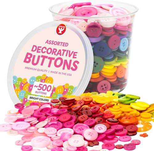 Hygloss Assorted Colored Buttons - 1lb Bulk Container of Small & Large Craft Buttons for Sewing & DIY Projects