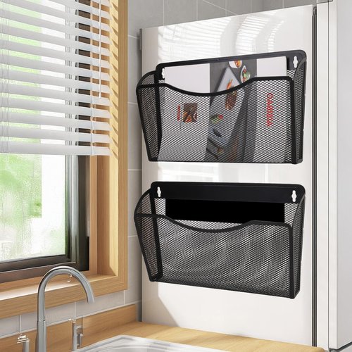 Hanging Magnetic Wall File Folder Holder Storage Mount Kitchen Organizer Document Papers Clipboard with Storage Refrigerator Shelf for Versatile Design No Drilling Required