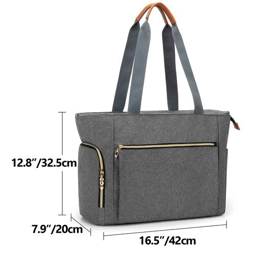 CURMIO Large Grey Teacher Work Bag with Scalable File Organizer, Bottom Support Board, Cup Holder, Laptop Compartment, 7 Pockets, Unisex Adults Tote for Teachers