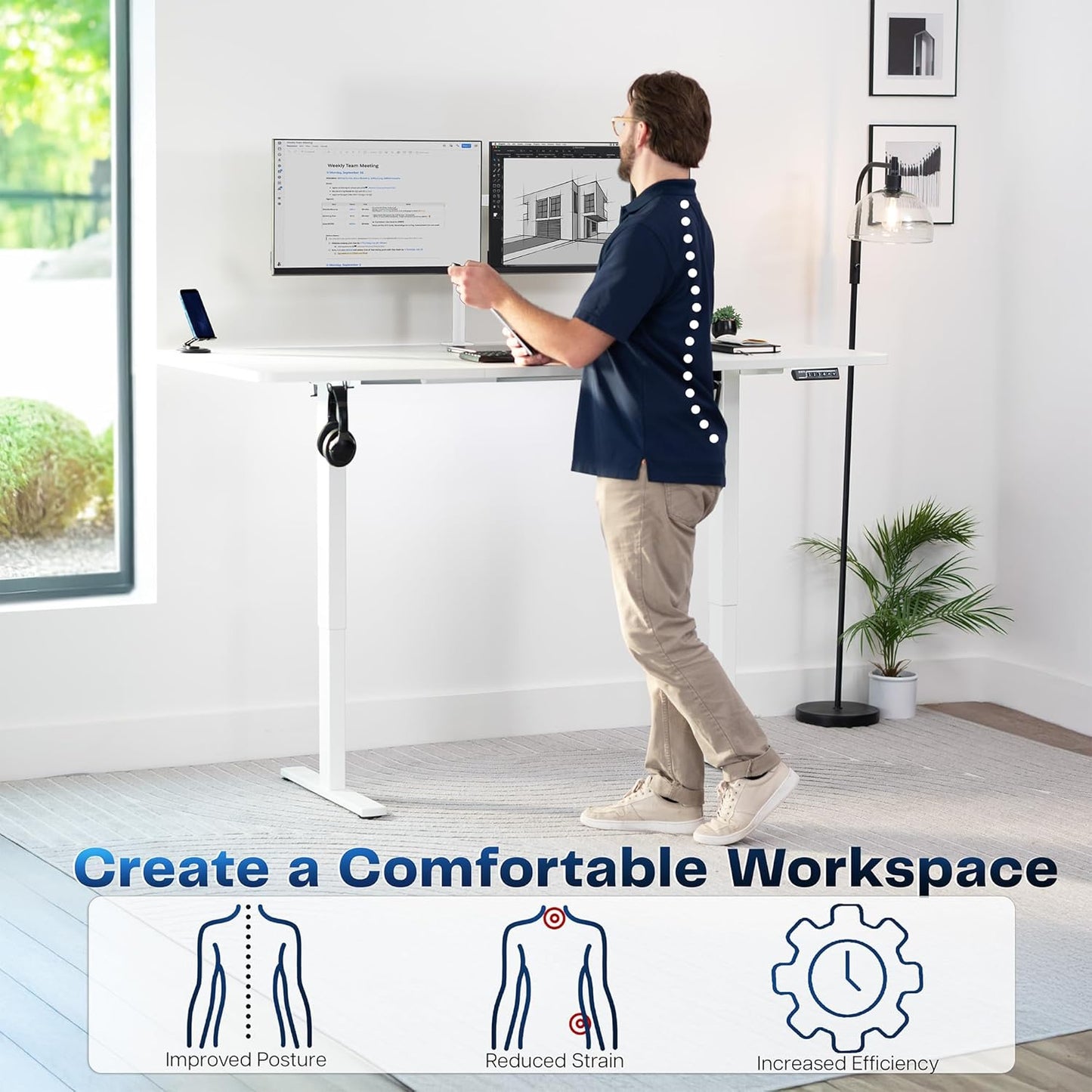VIVO Electric Standing Desk - Memory Height Adjustment, 71 x 36 in, White Top & Frame | Supports 220 lbs