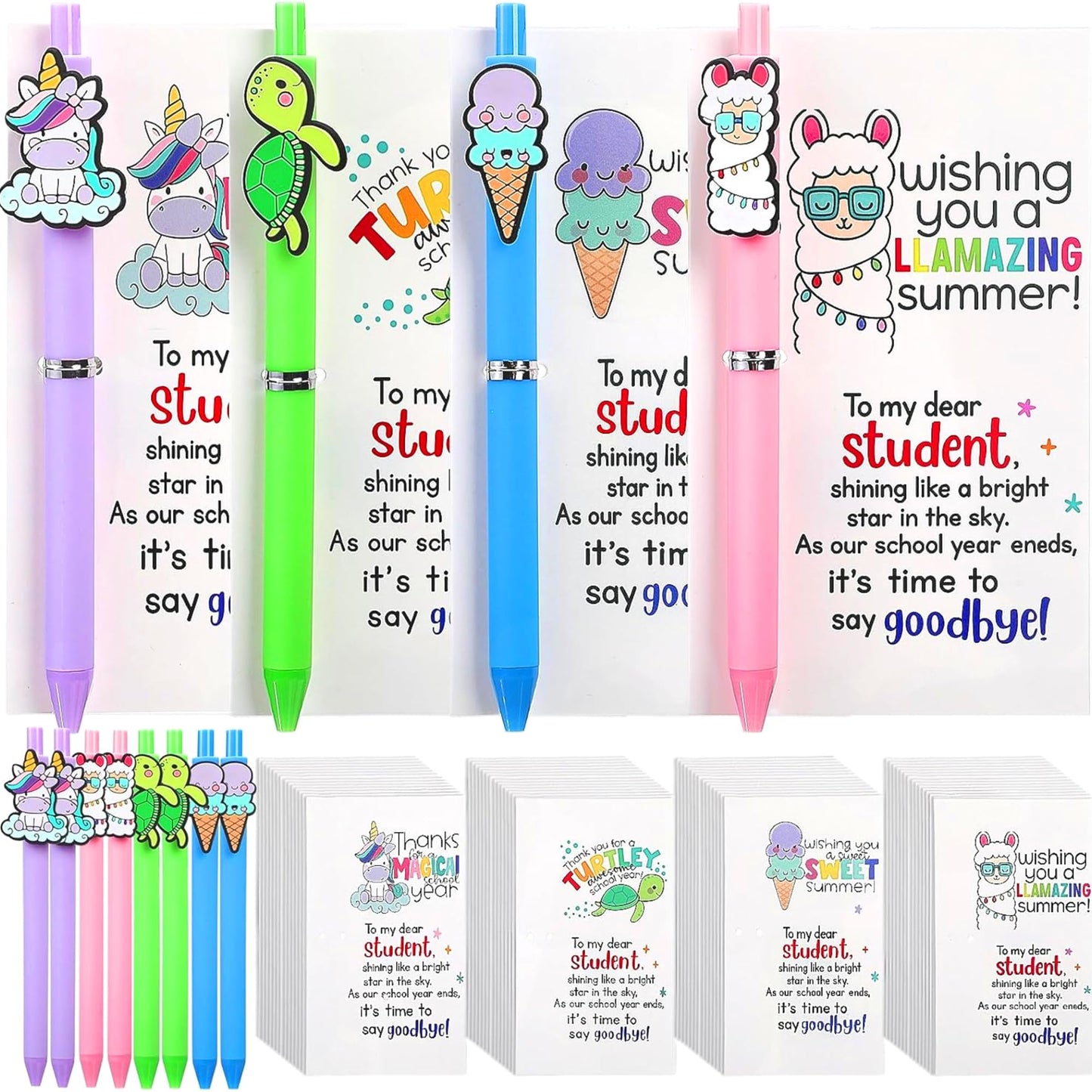 Gueevin 36 Sets End of the Year Gifts for Student Bulk End of the School Year Funny Animal Ballpoint Pens and Motivational Cards from Teacher Preschool Graduation Party Favor Supplies