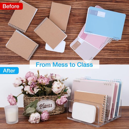 Acrylic Mail Organizer File Holder for Desk 2 PCS, 5 Compartments Clear Desktop Vertical Letter Sorter for Envelopes, Bill, Document, Notebook,Countertop Folder for Office, Home & School