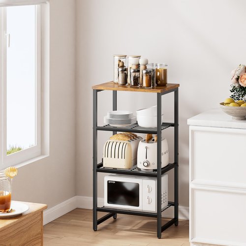 GEORIS Industrial Printer Stand with 4 Tier Shelves, Wood Home Printer Table, Heavy Duty 3D Printer Shelf for Scanner Fax Home Office, Bronze
