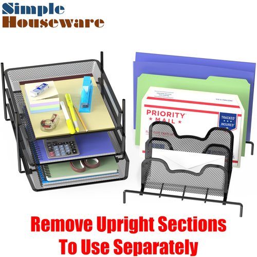 Simple Houseware Desk Organizer with 3 Sliding Tray and 5 Stacking Sections, Black