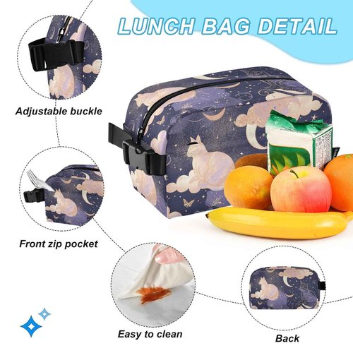 ALAZA Cat Moon Star Witchy Backpack and Lunch Bag Set Back Pack Bookbag Cooler Case Kits