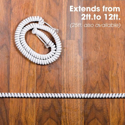 Power Gear Coiled Telephone Cord - 10 Pack, 2 Feet Coiled & 12 Feet Uncoiled | Compatible with All Corded Phones - White