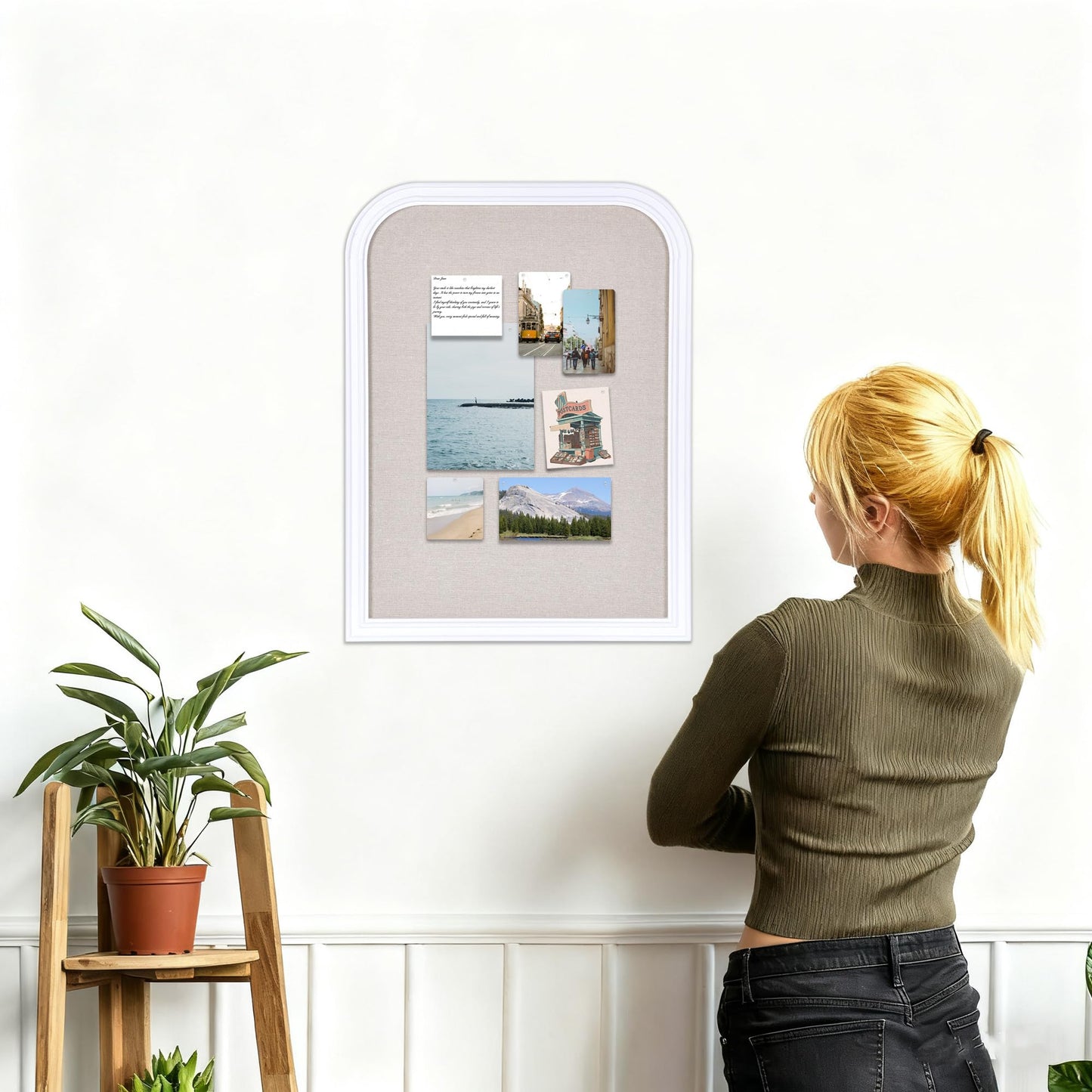 Wall Mounted Picture Board with Linen and White Frame, 23.6"x17.7" SHASHIDI Bulletin Board Ideal for Office Decor, School Use, Photo Display, and Reminders