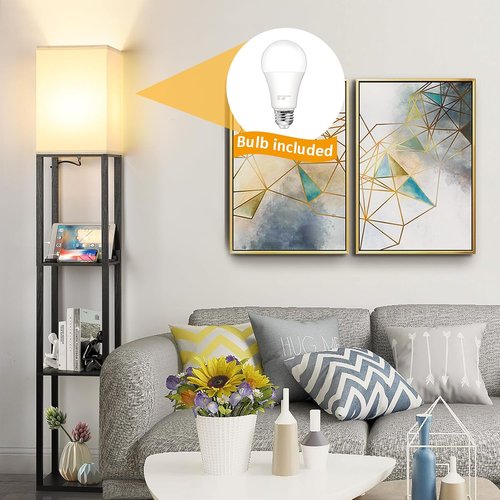 FOLKSMATE LED Floor Lamp - 3-Way Dimmable Touch Control with USB Charging Ports & Shelves | Modern Design for Bedroom & Living Room