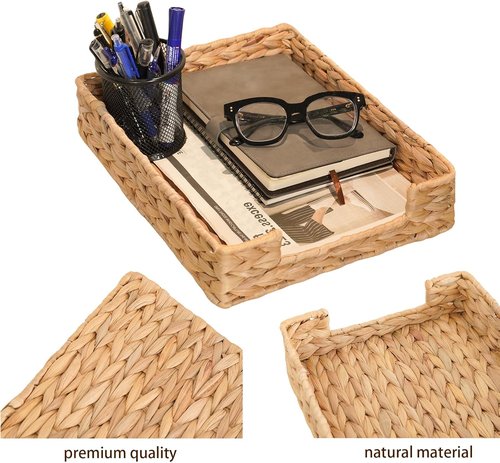 PINXIURY Water Hyacinth Letter Tray - Stylish A4 File Organizer for Desk & Mail Storage