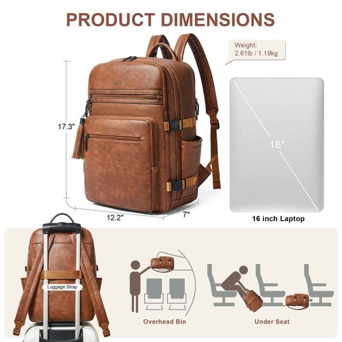 Shrrie Laptop Backpack for Women,Vegan Leather Backpack Work Computer Backpacks fits 16" Laptop,Water Resistant Teacher Nurse Casual Daypack for Weekender Camping Travel,Two-toned Brown