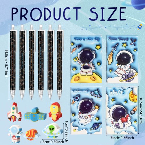Sinload 24 Sets The First Day of School Gifts Space Theme Stationery Bulk Space Party Favors Mini Notebooks Mechanical Pencil Ruler Eraser Astronaut Cards for School Classroom Birthday Party Supplies