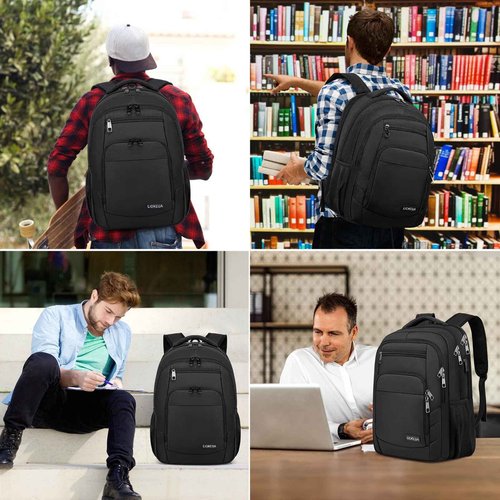 Liokesa Travel Laptop Backpack, 17.3 Inch Large Backpack for School, Business Laptop Backpack with USB Charging Port, Anti Theft Water Resistant College Computer Bag Daypack for Men Women, Black