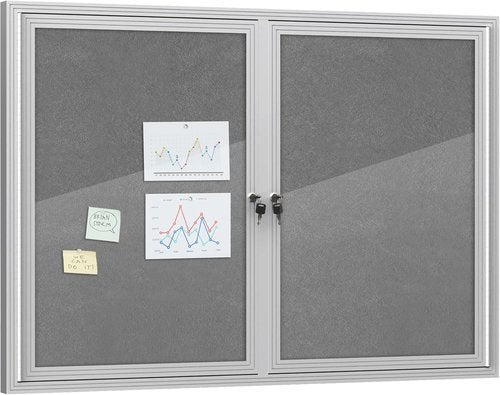 Mifuro Outdoor Lockable Bulletin Board - 48"x34" Weather-Resistant Aluminum Noticeboard | Silver Frame with Grey Felt