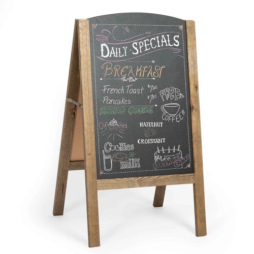 Ilyapa A-Frame Chalkboard Sidewalk Sign - Rounded Top Folding Standing Sandwich Sign for Restaurant, Office, Weddings - Rustic Barnwood, 18 x 31.5 in
