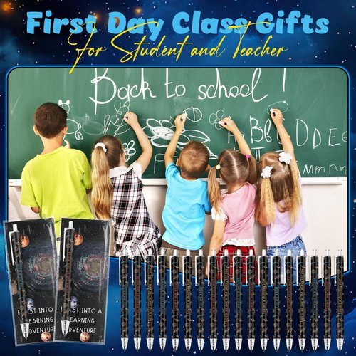 Dunzoom 30 Set Back to School Gift Bulk Space Mechanical Pencils Blast into a Learning Adventure Bookmark Refillable and Retractable Galaxy Pencils with Cards for Students Kids First Day of School