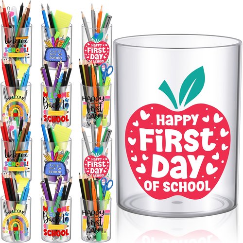 AmazingSpark 12 Pcs Pencil Dispenser for Classroom Plastic Pencil Holder Back to School Teacher Gifts Clear Pen Holder Desk Organizer Pen Cup Containers for Classroom Office Student Appreciation Gift
