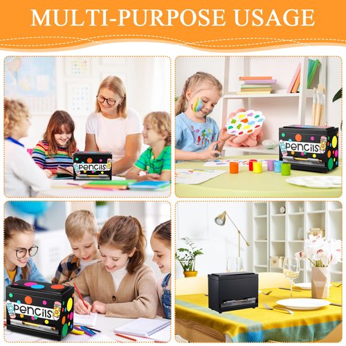 Black Pencil Dispenser for Classroom, Stainless Steel Pencil Dispenser Bulk Pencil Holder for Desk, with 50 Pencils 3 Stickers 1 Metal Pen Holder 1 for Bulk Pencils Storage Classroom Home Office