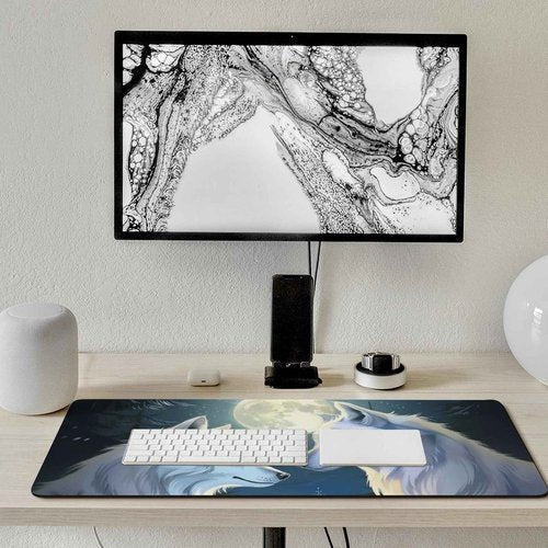 QEOPGNE Anime White Wolf Mousepad Large Wolves Mouse Pad Gaming Wolf Desk Mat Full Desk Keyboard Computer Pad Wildlife Animals Mouse Mat Office Desk Organizers and Accessories 35.4 x 15.7 Inch