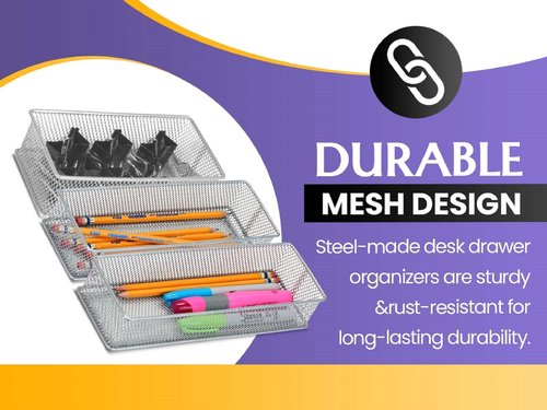 YBM HOME White Mesh Desk Drawer Organizer Tray for Home and Office - Multipurpose Storage Holder
