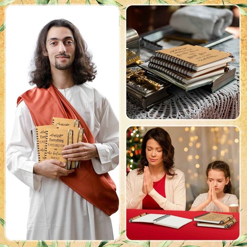 Yeaqee 100 Pcs Employee Appreciation Gifts and Church Christian Gifts Set Include 50 Pcs Spiral Notebooks 50 Pcs Employee Bible Pens for Adults Party Favors(Bible Style)